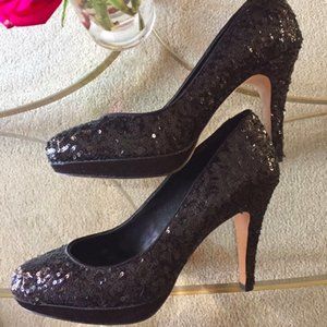 Glittering Black Sequined Heels from White House Black Market, sz. 8.5M